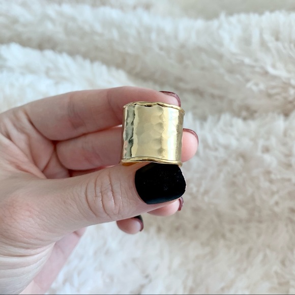 14K Gold Plate Wide Open Hammered Ring - Picture 8 of 13